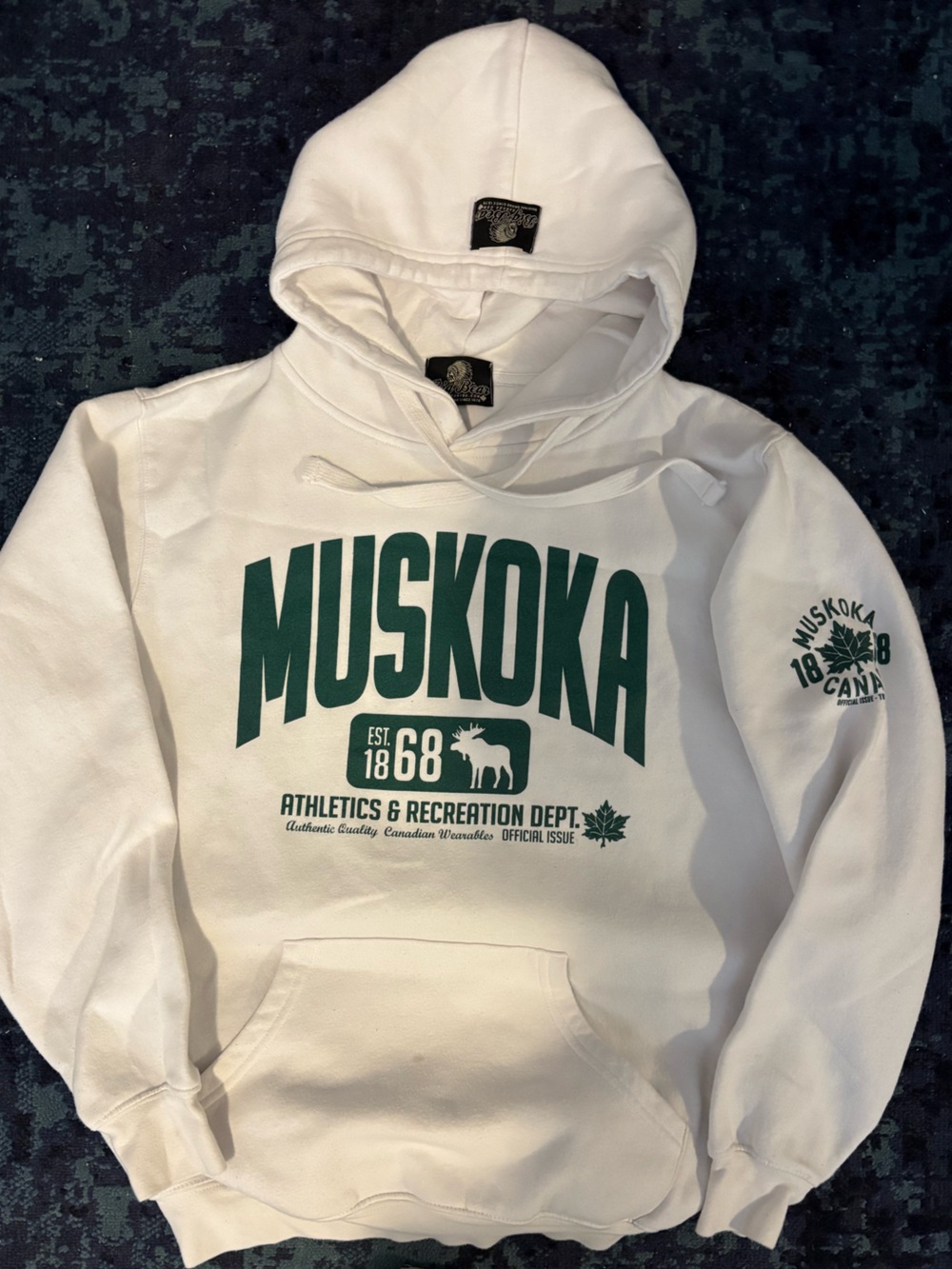 Ed Hardy White Hoodie with Dark Green Muskoka Graphic